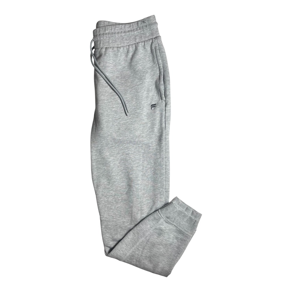 Fabletics Mens Sz L Jogger Sweat Pants Gray Darted Knees Zip Pockets Gym- 1909